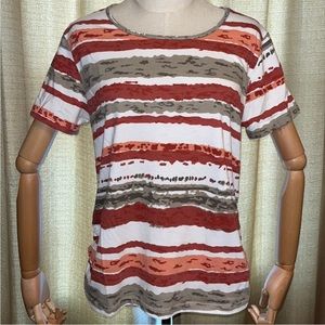 Country Store Women’s Large Elastic Side Short Sleeve Top Desert Color Stripes